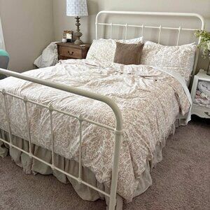 Pine Cone Hill Queen White Background Beige Damask Det Duvet Cover Set